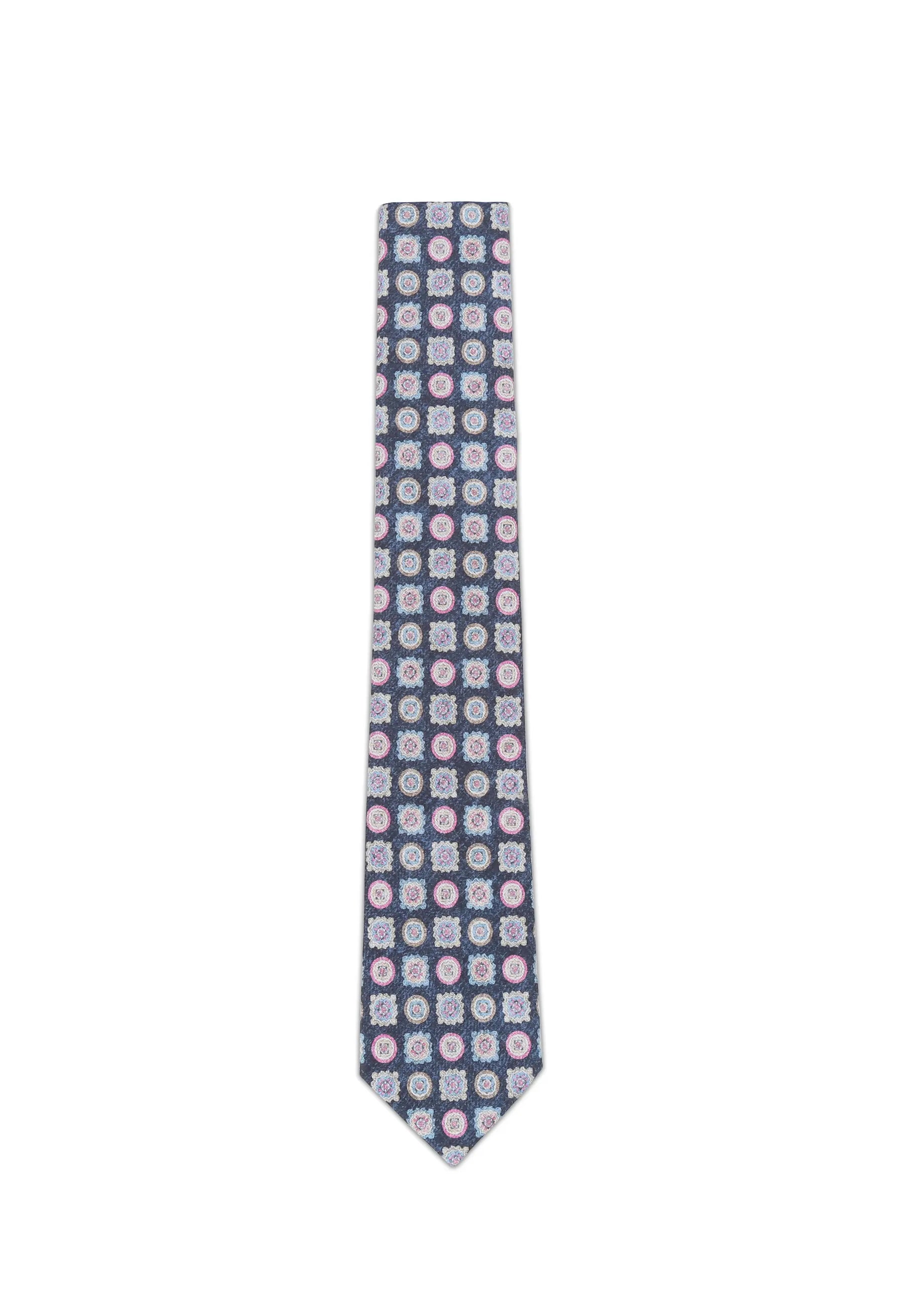 (Dunkelblau) Krawatte Medaillon-Muster Baumwolle 6 cm – Gesamtansicht