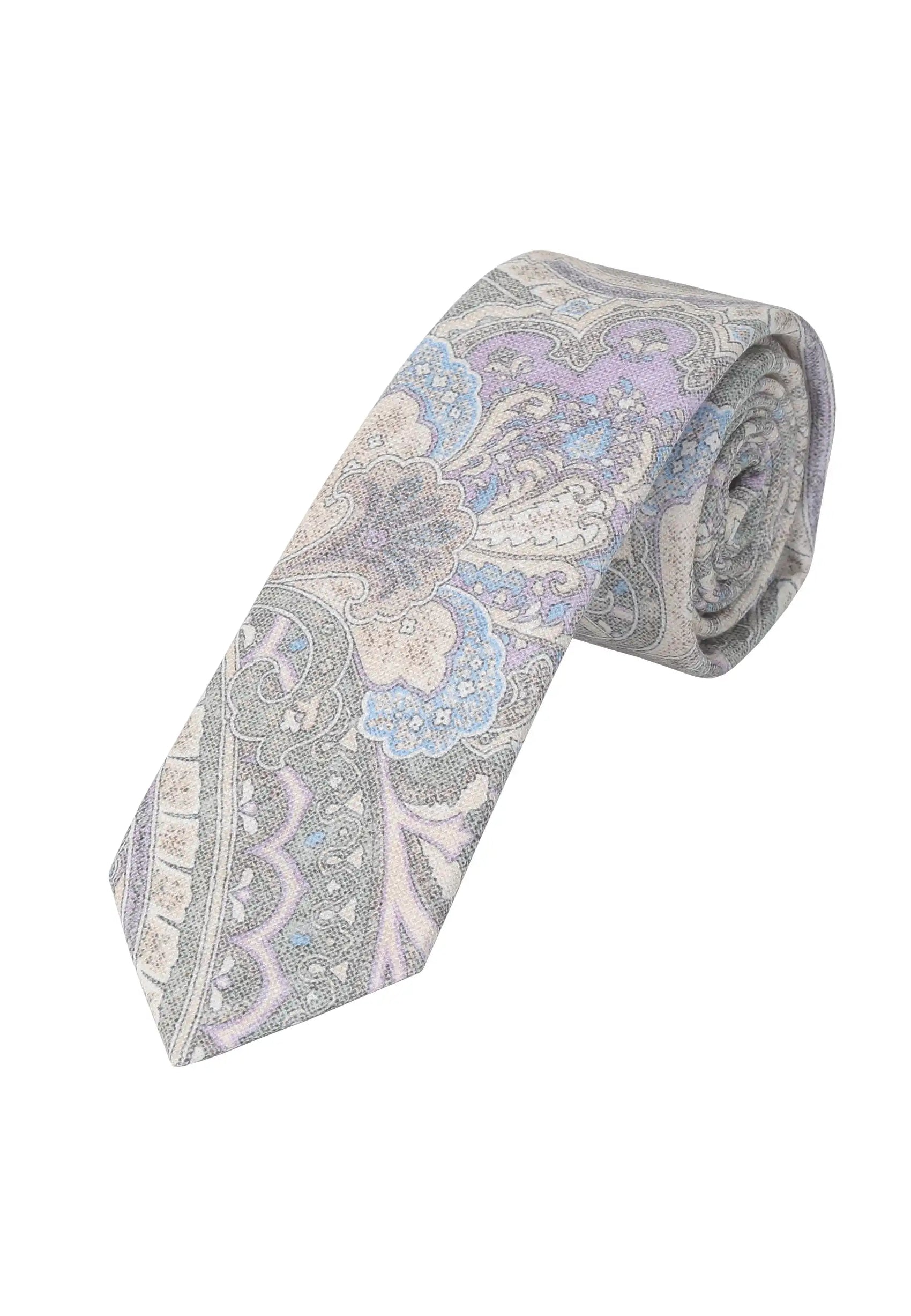 (Grau) Krawatte Herren Paisley-Muster Baumwolle – gerollt