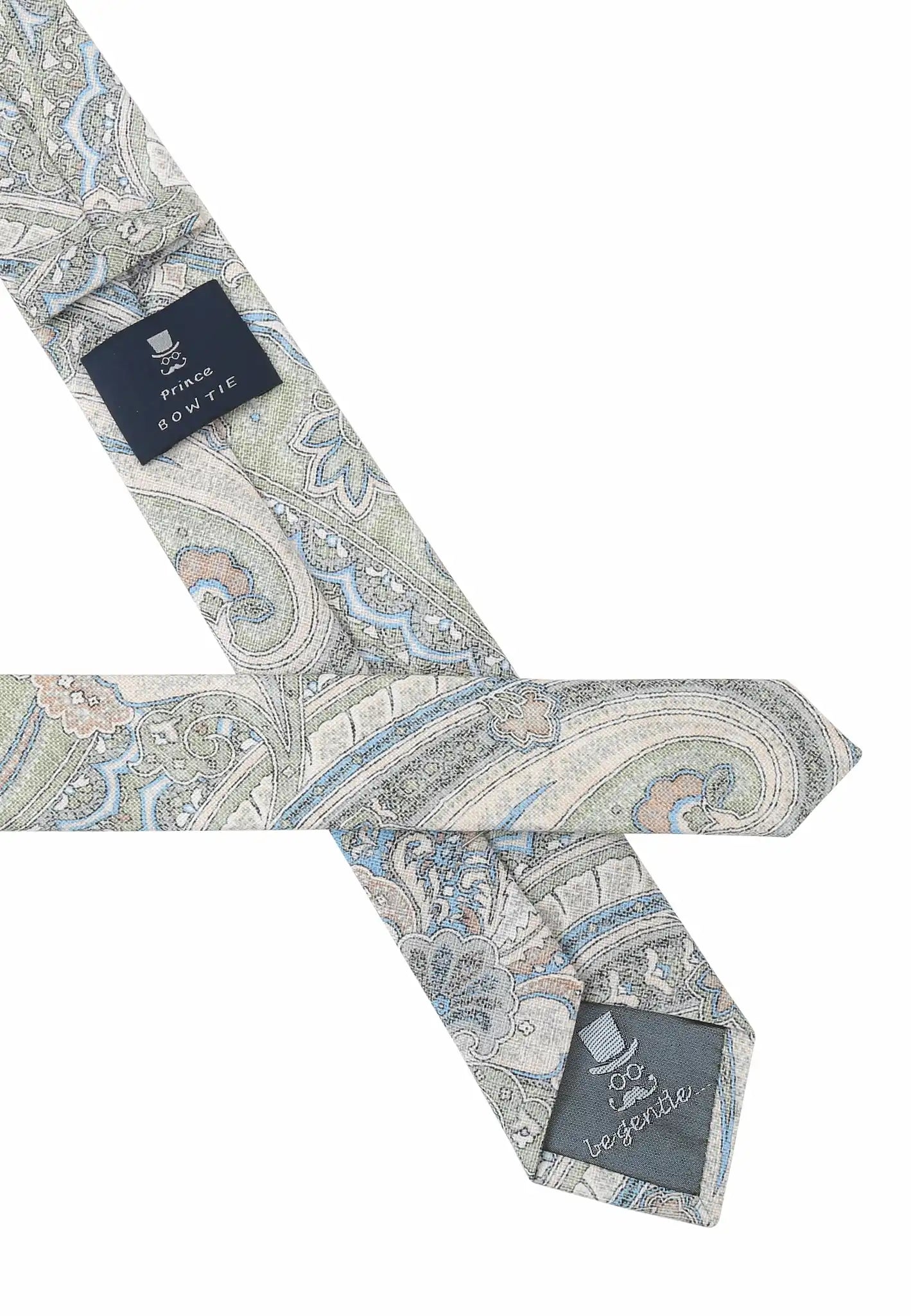 (Grün) Krawatte Paisley Baumwolle – Rückseite mit Prince Bowtie Label