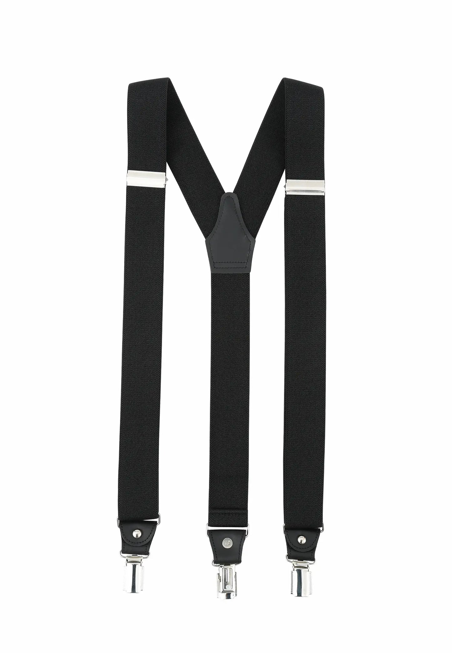 (Schwarz) Hosenträger Herren festlich – Y-Form mit Clips und Lederdetails