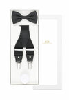(Schwarz) Hosenträger Set Herren mit Fliege und Einstecktuch – Sterlington Geschenkbox