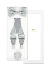 (Grün) Hosenträger Set Hochzeit Paisley mit Fliege und Einstecktuch – Sterlington Geschenkbox