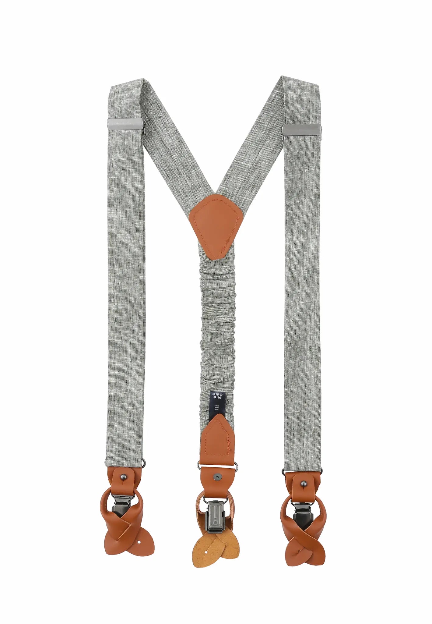 (Mint) Hosenträger Herren Leinen – Rückansicht Y-Form mit Clips und Lederschlaufen