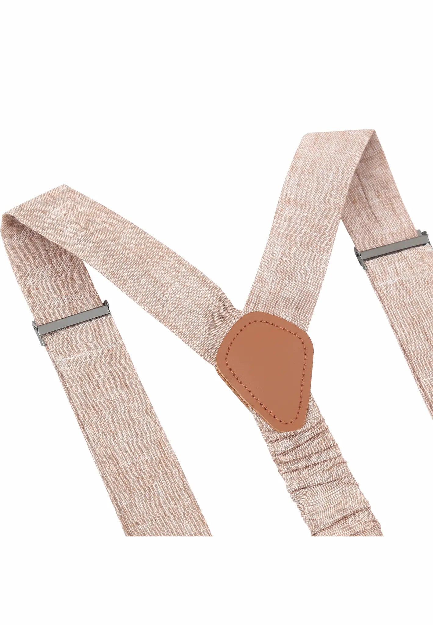 (Beige) Hosenträger Leinen Detailansicht – Rindsleder Rückenteil