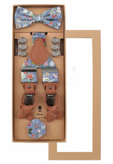(Blau) Hosenträger Set Herren Blumenmuster mit Fliege – Geschenkbox