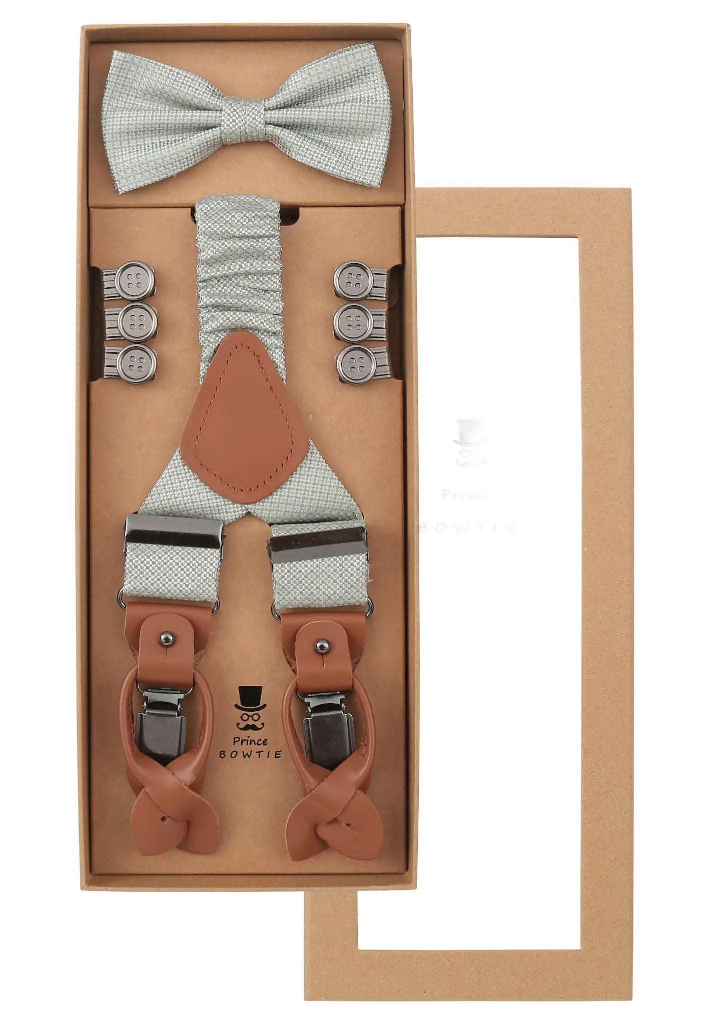 (Mint) Hosenträger Set Herren mit Fliege Mikromuster Seide – Geschenkbox Prince Bowtie