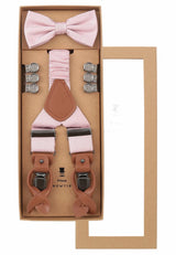 (Rosa) Hosenträger Set Herren mit Fliege Mikromuster Seide – Geschenkbox Prince Bowtie