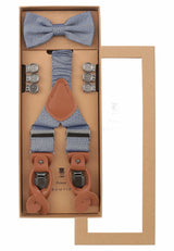 (Dunkelblau) Hosenträger Set Herren mit Fliege Mikromuster Seide – Geschenkbox Prince Bowtie