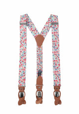 (Koralle) Hosenträger Herren Blumenmuster Baumwolle – Y-Form mit Clips und Lederdetails