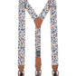 (Dunkelblau) Hosenträger Herren Blumenmuster Baumwolle – Y-Form mit Clips und Lederdetails