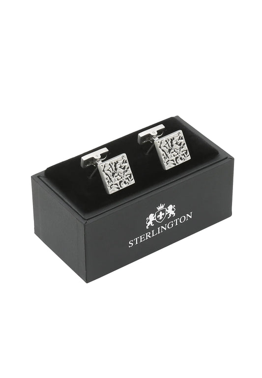 Manschettenknöpfe Herren Silber Ornament in der Geschenkbox
