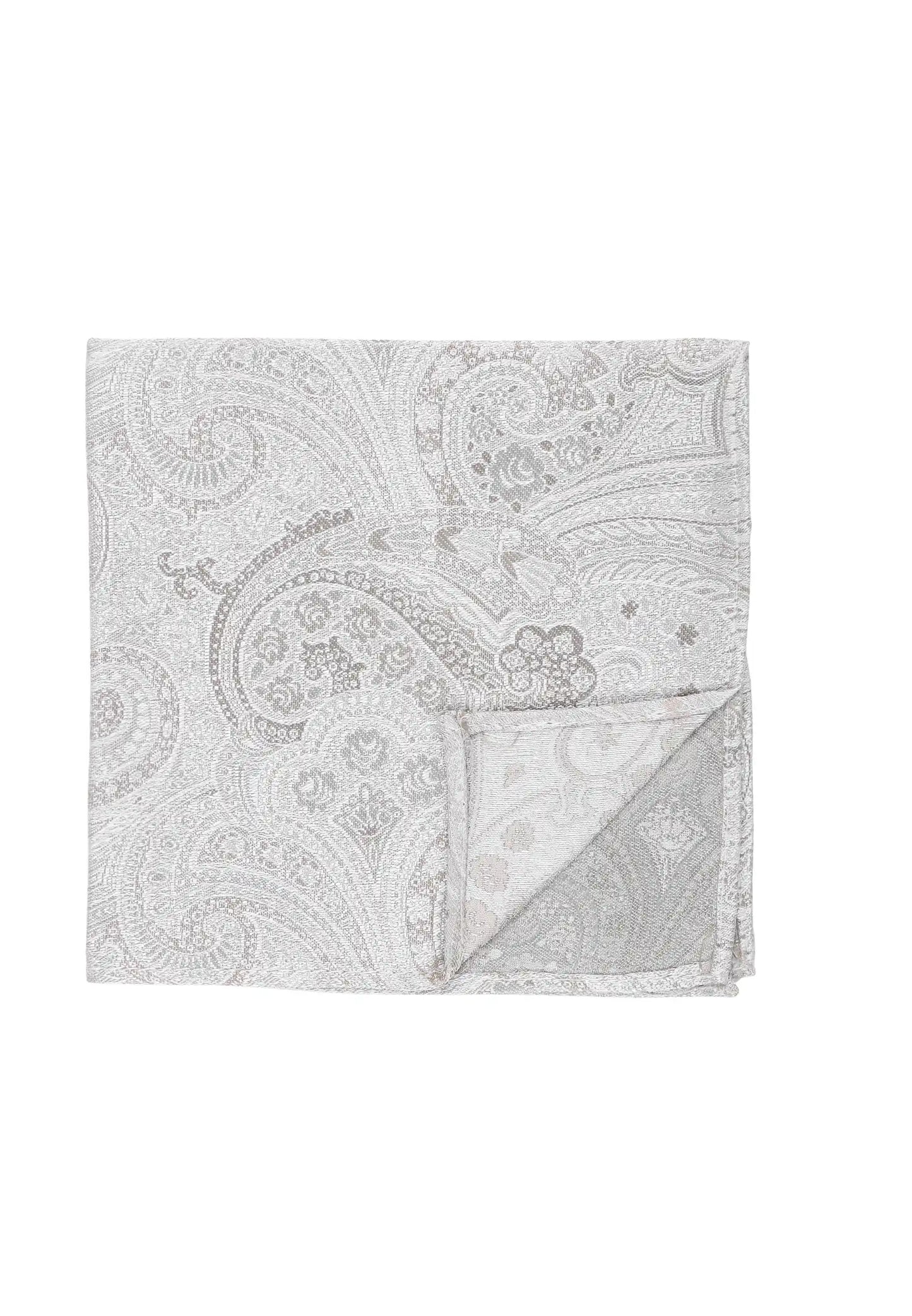 (Beige) Einstecktuch Herren Paisley Seide – flach ausgelegt mit umgeschlagener Ecke