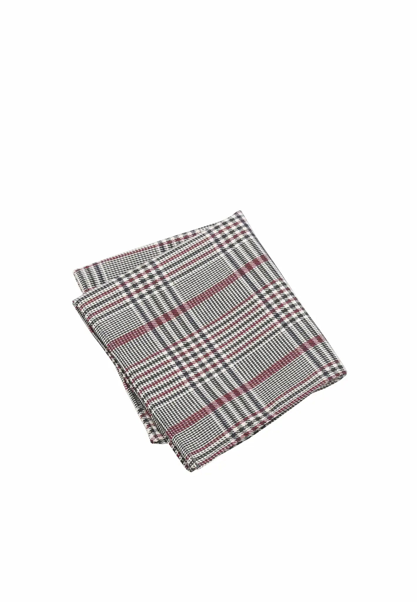 (Bordeaux) Einstecktuch Glencheck bordeaux gefaltet auf weißem Hintergrund