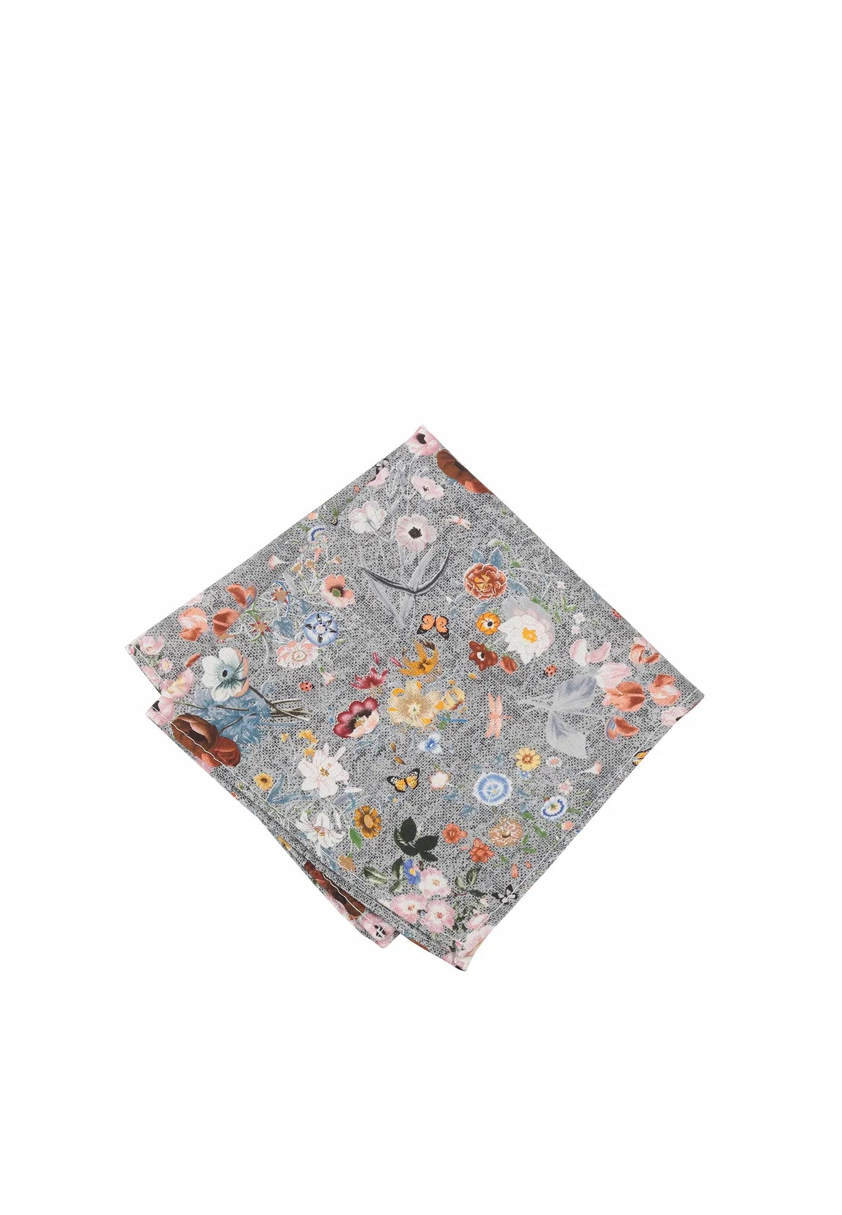 (Grau) Einstecktuch Herren Blumenmuster Seide – Pochette gefaltet