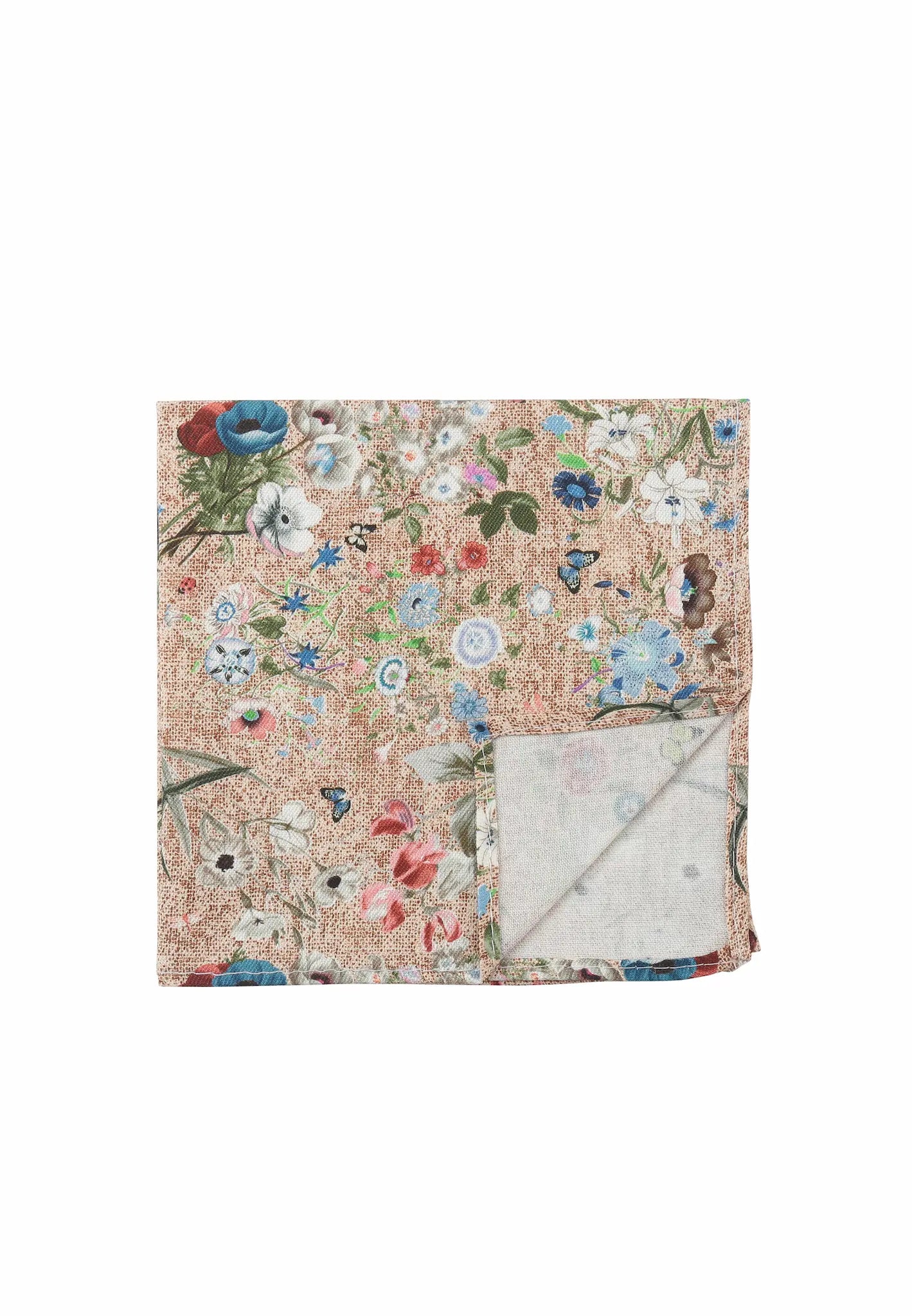(Beige) Einstecktuch Blumenmuster Seide Baumwolle – Detailansicht Rückseite