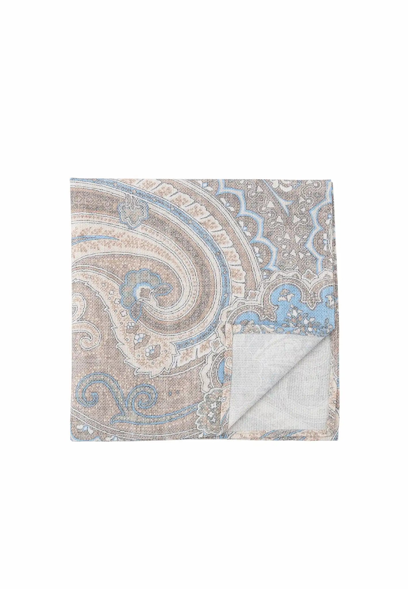  Ecke)(Beige) Einstecktuch Paisley Baumwolle – Detailansicht Saumverarbeitung