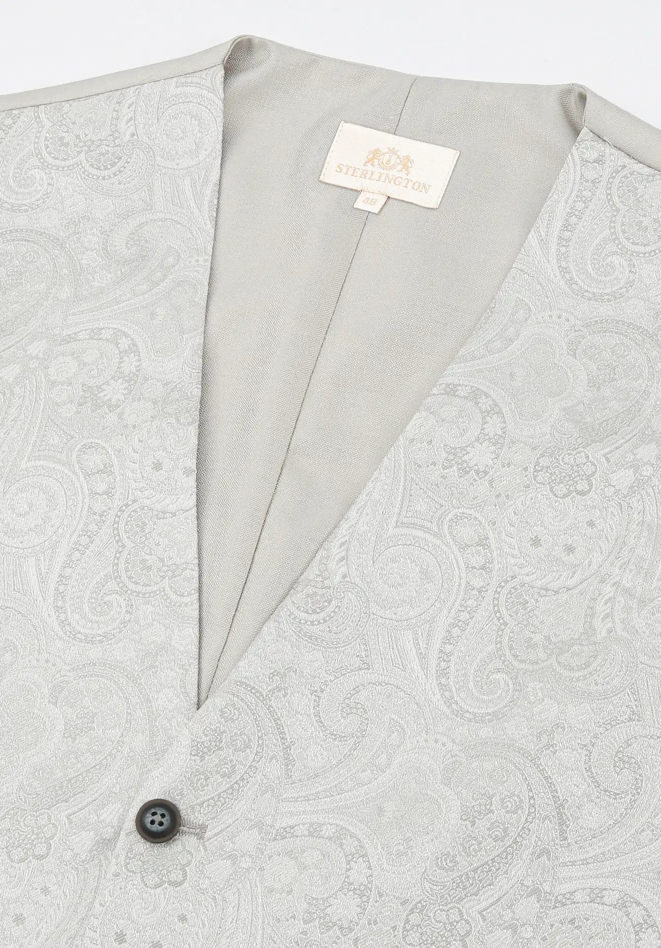 (Champagner) Hochzeitsweste Sterlington Paisley – V-Ausschnitt mit Label