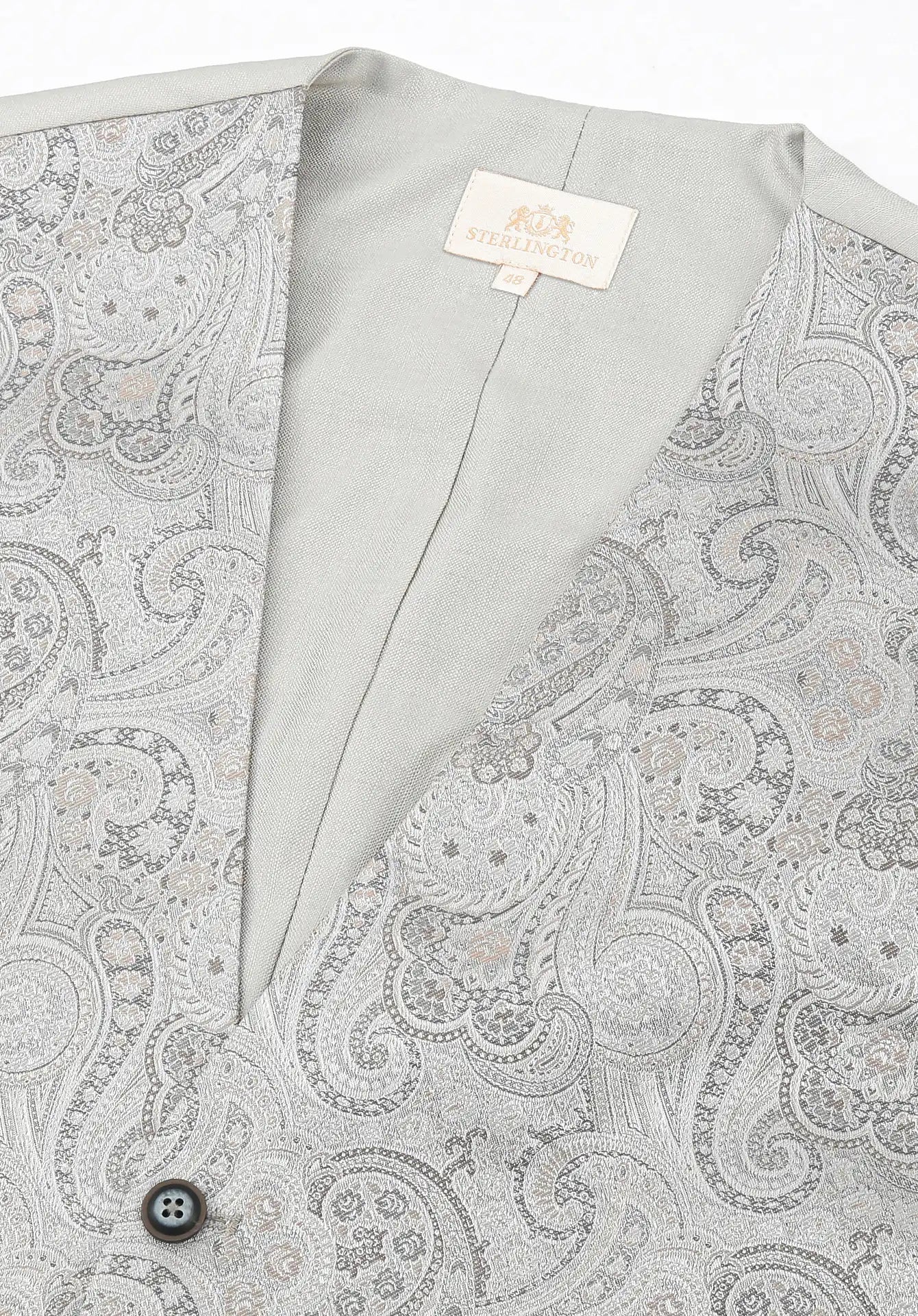 (Silber) Hochzeitsweste Sterlington Paisley – V-Ausschnitt mit Label
