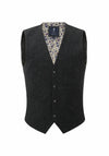 (Anthrazit) Weste Herren Tweed Wolle – Frontalansicht mit floralem Innenfutter
