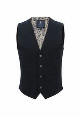 (Dunkelblau) Weste Herren Tweed Wolle – Frontalansicht mit floralem Innenfutter