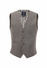 (Beige) Weste Herren Tweed Wolle – Frontalansicht mit floralem Innenfutter