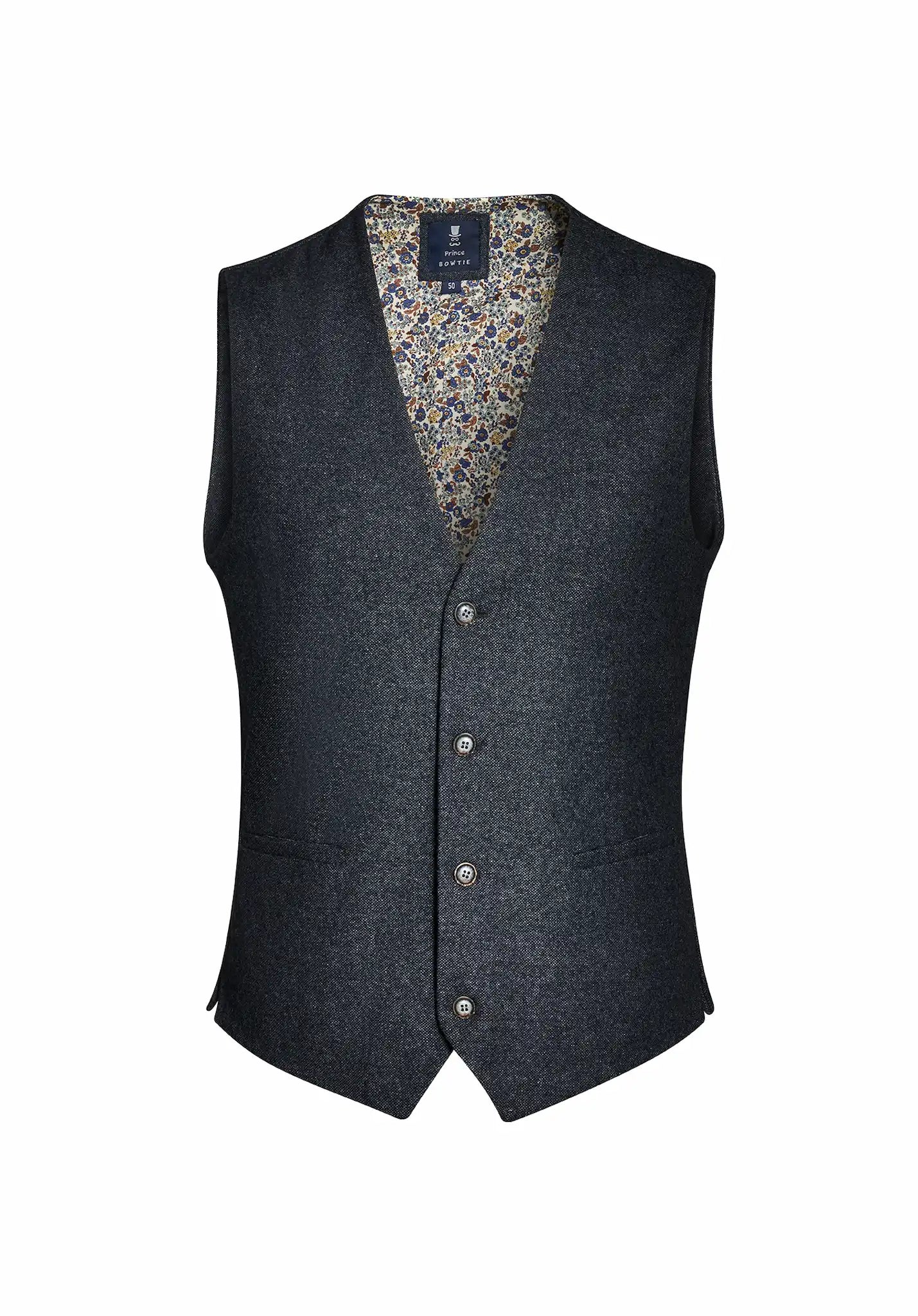 (Anthrazit) Westen Set Tweed – Weste Frontalansicht mit floralem Innenfutter