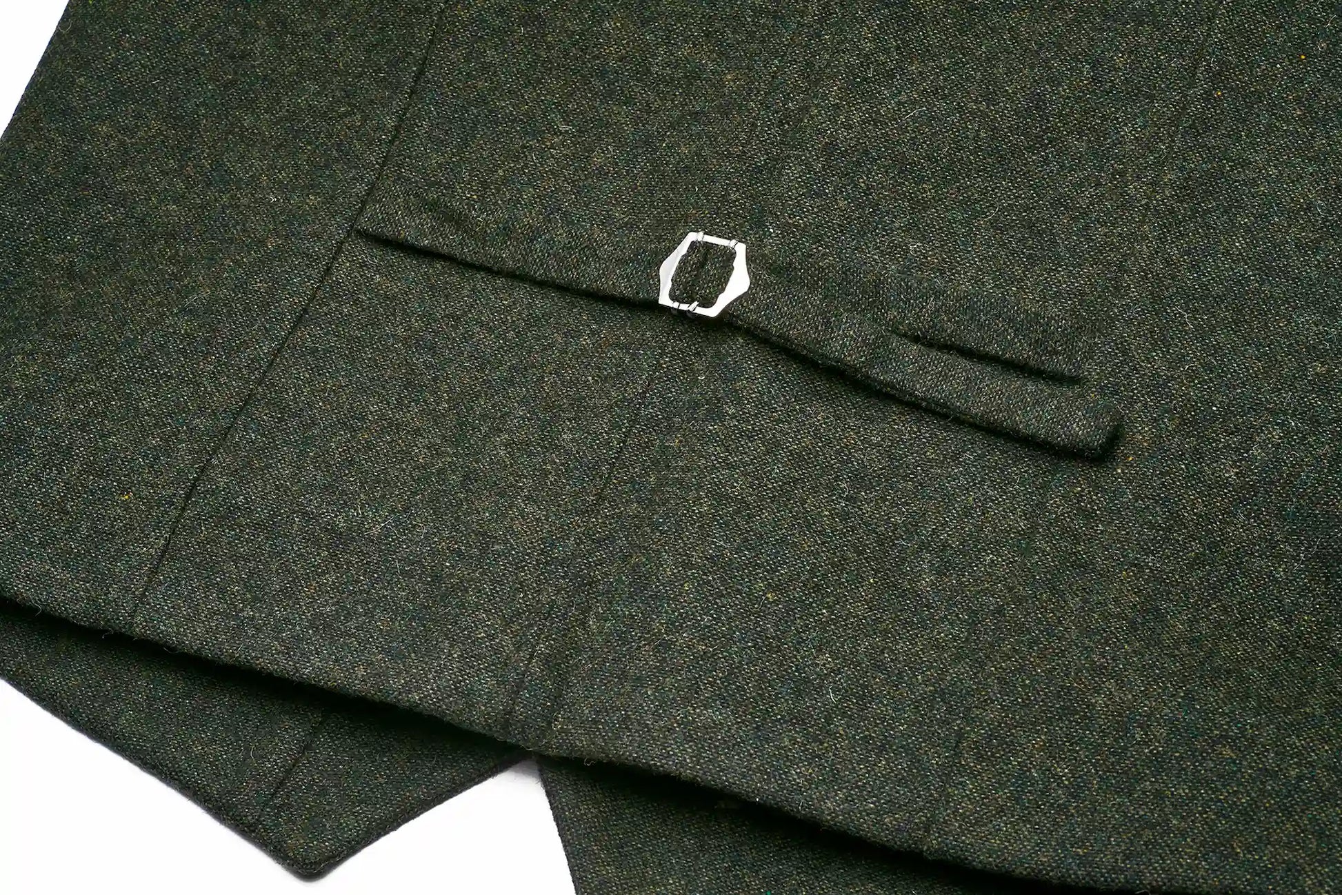 (Dunkelgrün) Weste Tweed – Rückansicht mit verstellbarem Riegel