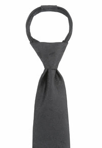 (Schwarz Blumenmuster) Zip-Trauerkrawatte vorgebunden mit Schlaufe, schwarze Krawatte mit Blumenmuster freigestellt