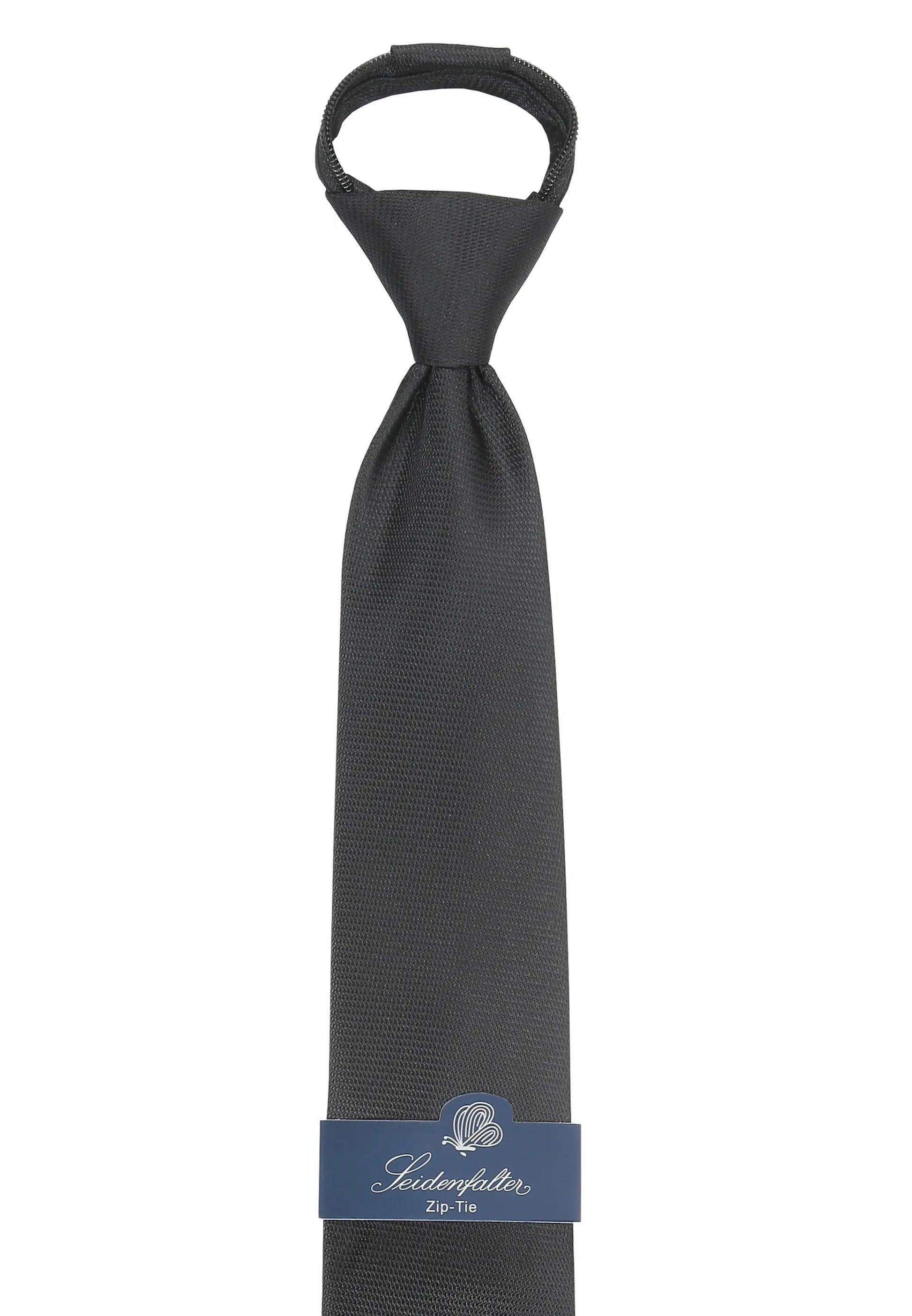 (Schwarz Uni) Detail Knoten der Zip-Trauerkrawatte, vorgebundenes Design in Schwarz Uni
