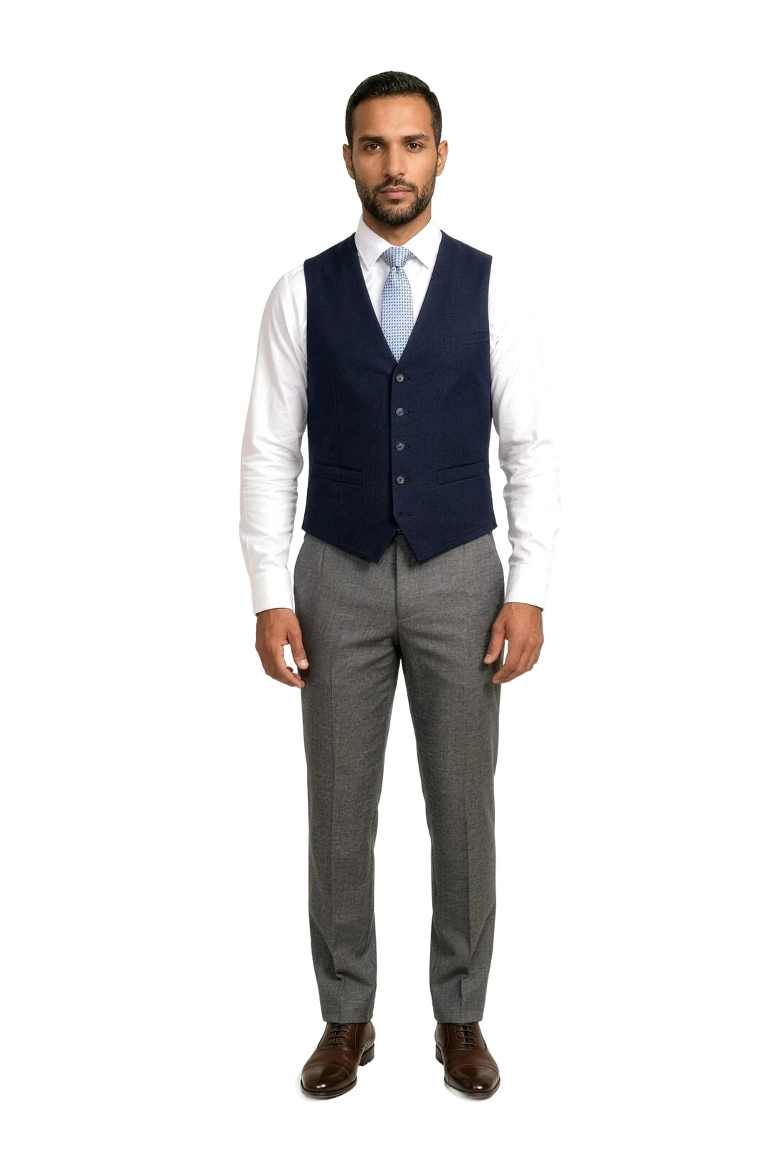 (Hellblau) seidenkrawatte herren kachelmuster getragen ganzkörper look mit navy weste