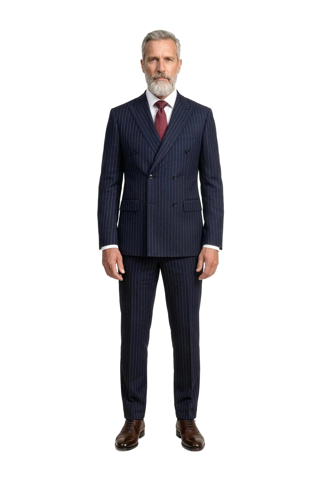 (Bordeaux) seidenkrawatte herren picote überlänge getragen ganzkörper look mit nadelstreifen zweireiher