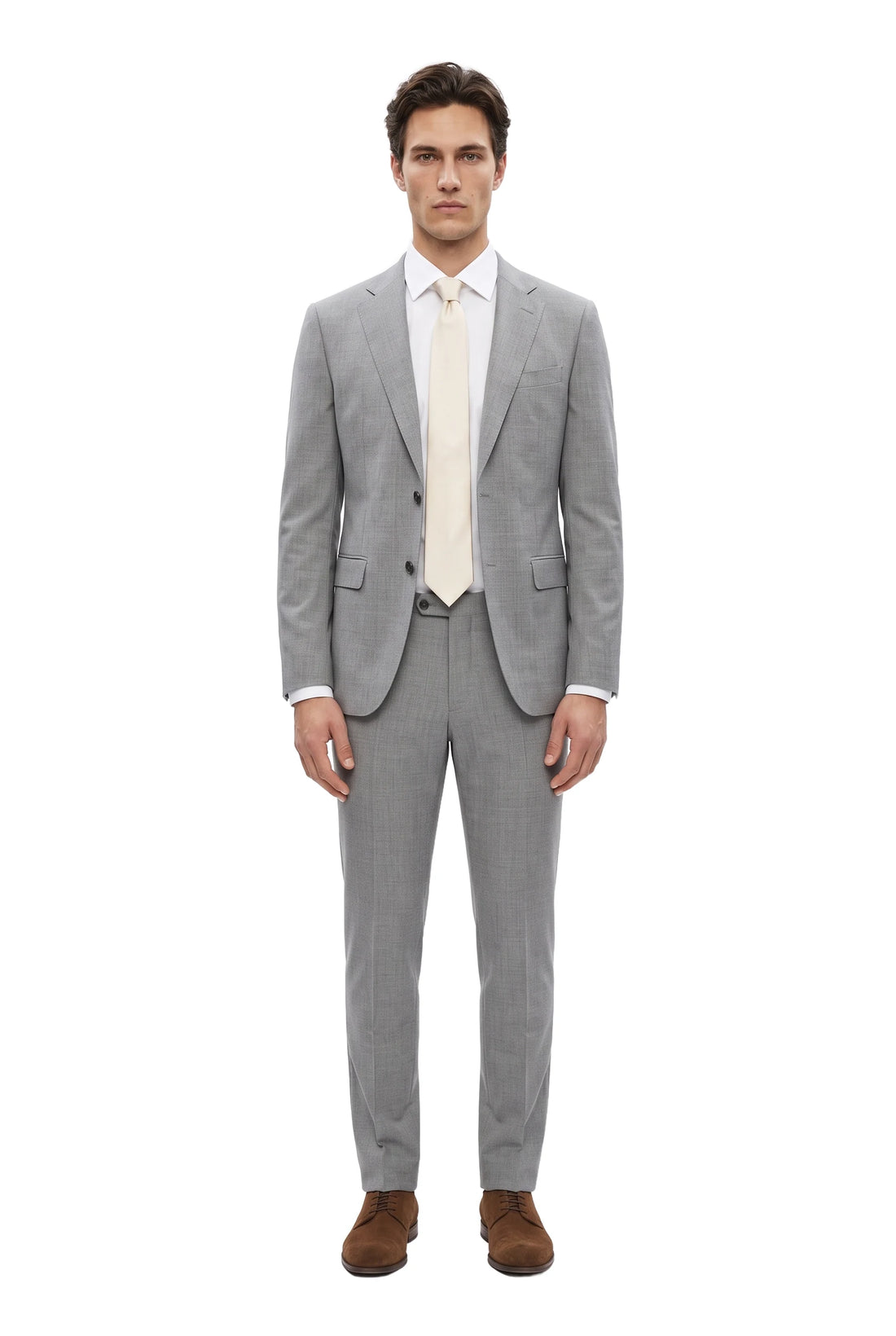(Champagner) seidenkrawatte herren uni schmal getragen ganzkörper look