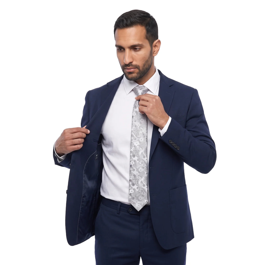 (Silber) hochzeitskrawatte herren floral getragen pose krawatte frei sichtbar